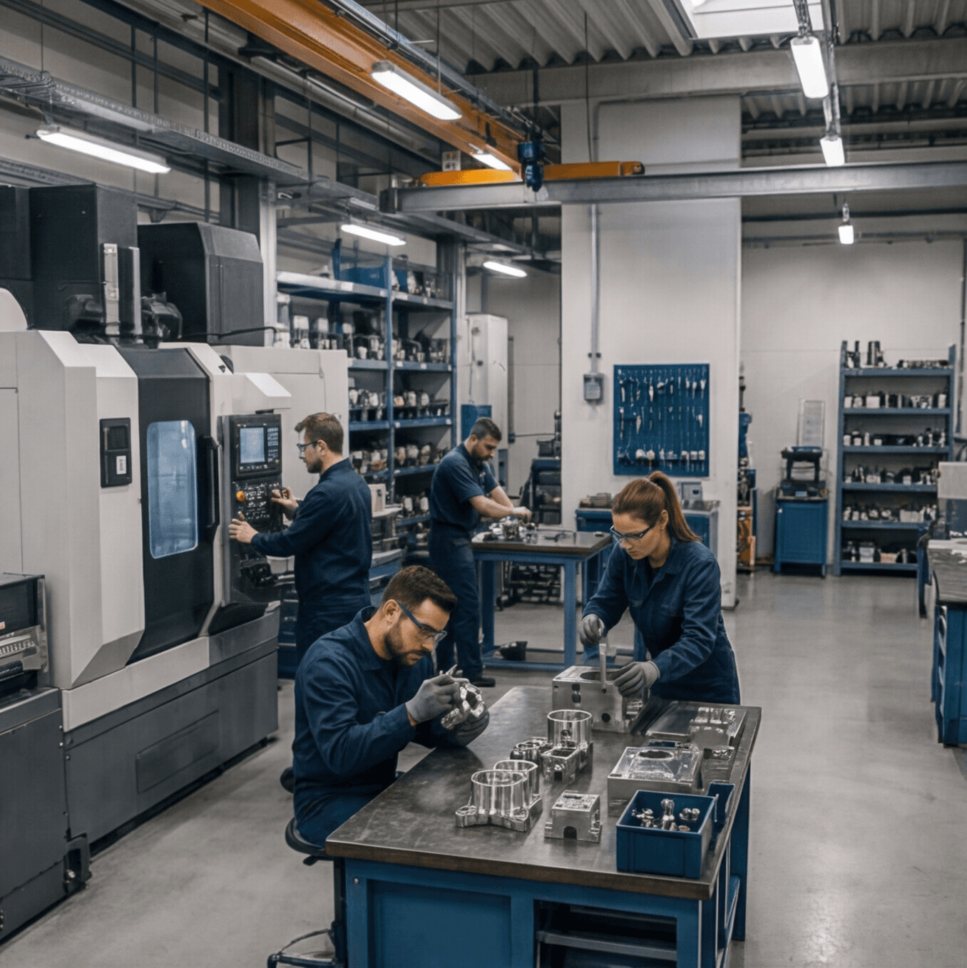 Technicians working in a modern machine shop