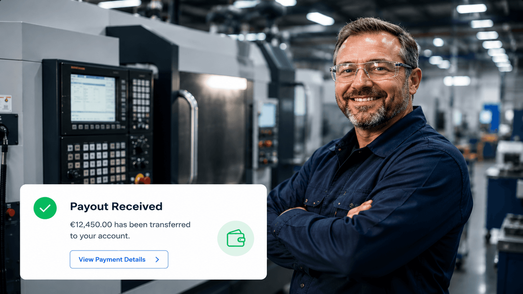 Supplier in manufacturing facility receiving payout